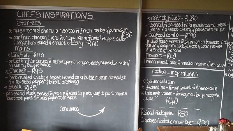 Café Zest chalkboard menu, February 2016