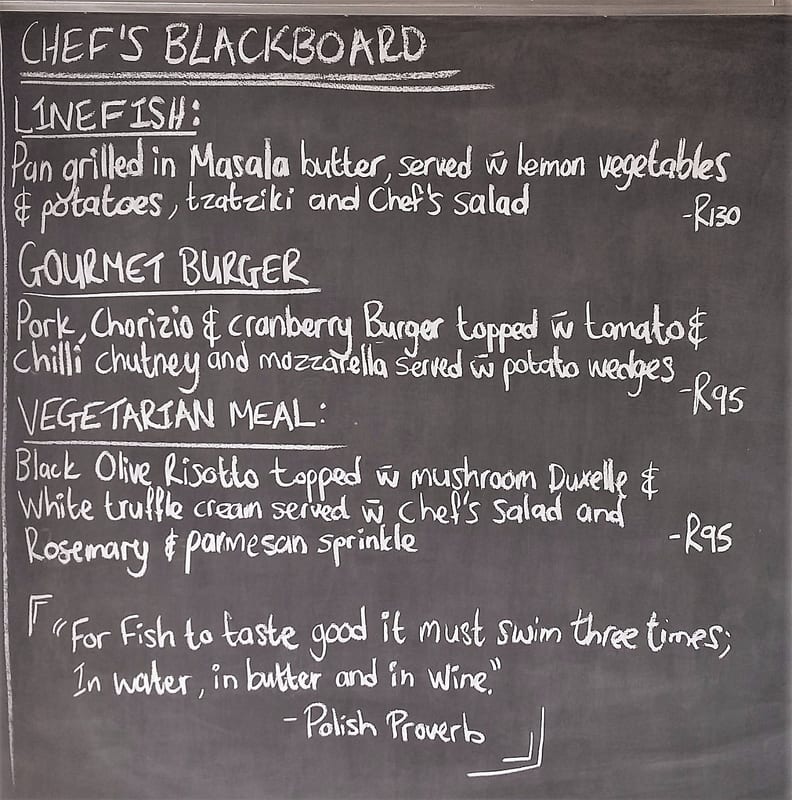 Café Zest chalkboard menu, November 2016