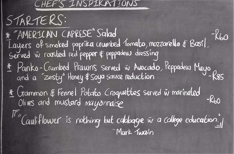 Café Zest chalkboard menu, November 2016