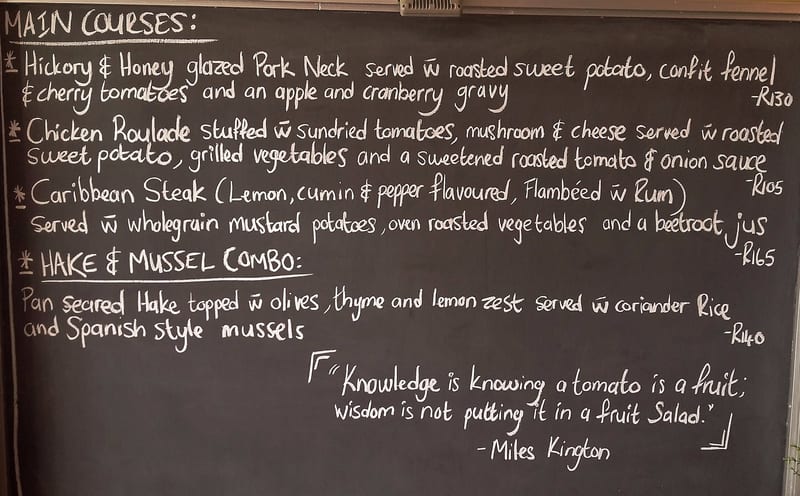 Café Zest chalkboard menu, November 2016