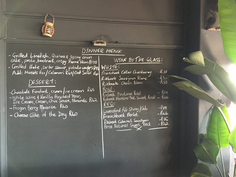 Café Zest chalkboard menu, August 2019