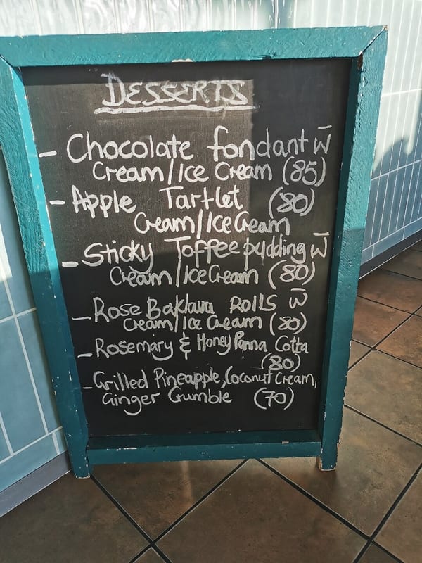 Café Zest chalkboard menu, October 2024