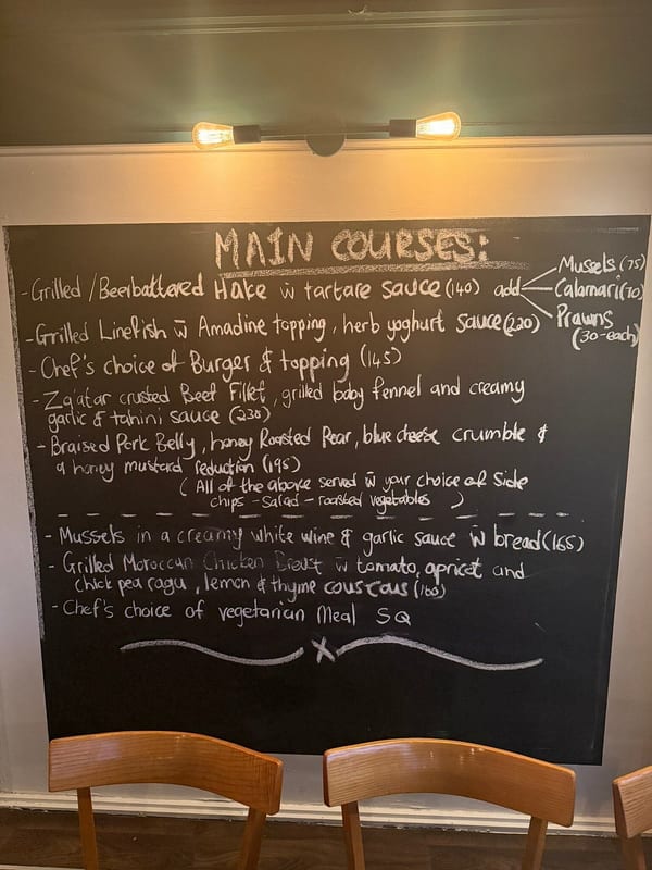 Café Zest chalkboard menu, December 2024