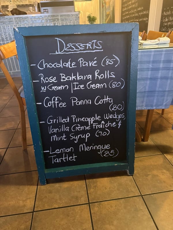 Café Zest chalkboard menu, December 2024